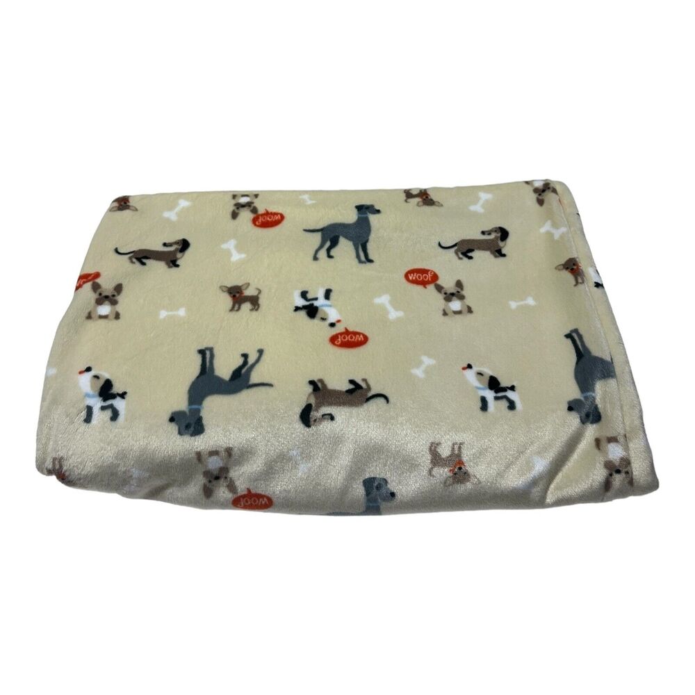 Blankets & Beyond Puppy Dog “Woof” Print Plush Baby Blanket Tan
